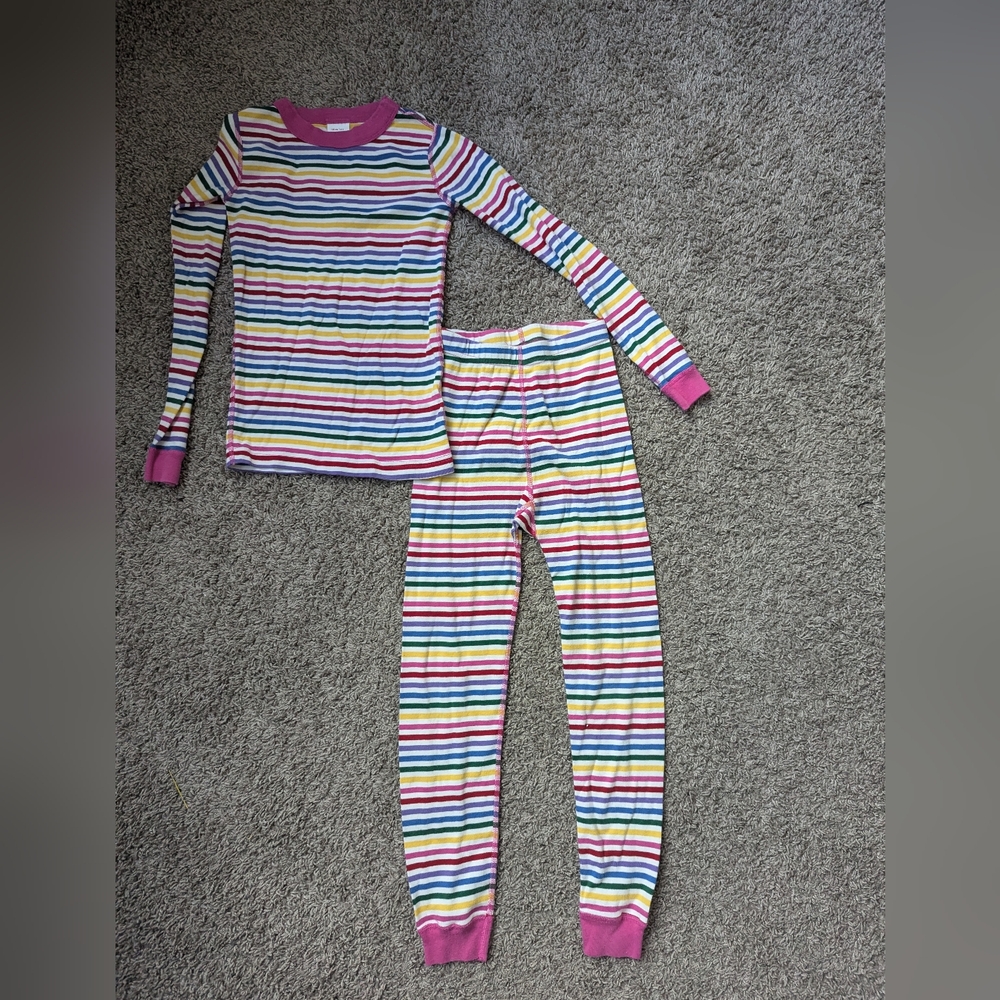 Girls Hanna Andersson Pink Candy Stripe Long Sleeve Pajama Set Sz 8